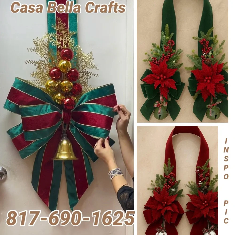 Festive over the door sided double hang holiday door decor wreath military style